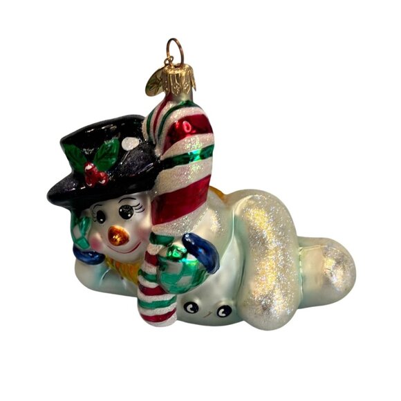 Christopher Radko Chillin Snowman Ornament Glass Multicolor Retired 4.5 Inches - Picture 1 of 7
